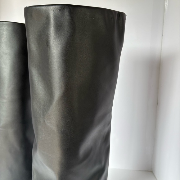 Marc Fisher Black Knee High Boots 7.5M Block Heel Pointed Toe Faux Leather - Picture 4 of 15